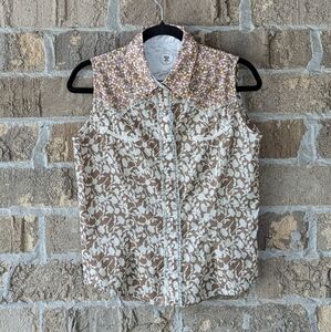 Wrangler Twenty X Ultra Fit Snap Front Western Shirt Tan Ditsy Floral Size Small